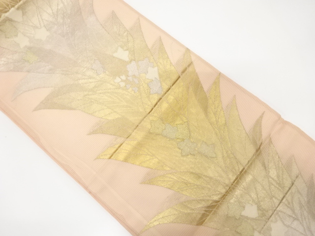 JAPANESE KIMONO / ANTIQUE FUKURO OBI / SILK FOR SUMMER / WOVEN FLORAL PLANTS